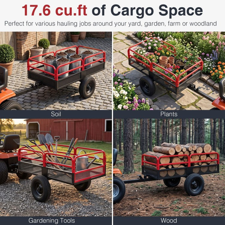 1540 LBS Heavy-Duty Dump Cart Trailer – 17.6 Cu. Ft. Utility Trailer with 16" Pneumatic Tires
