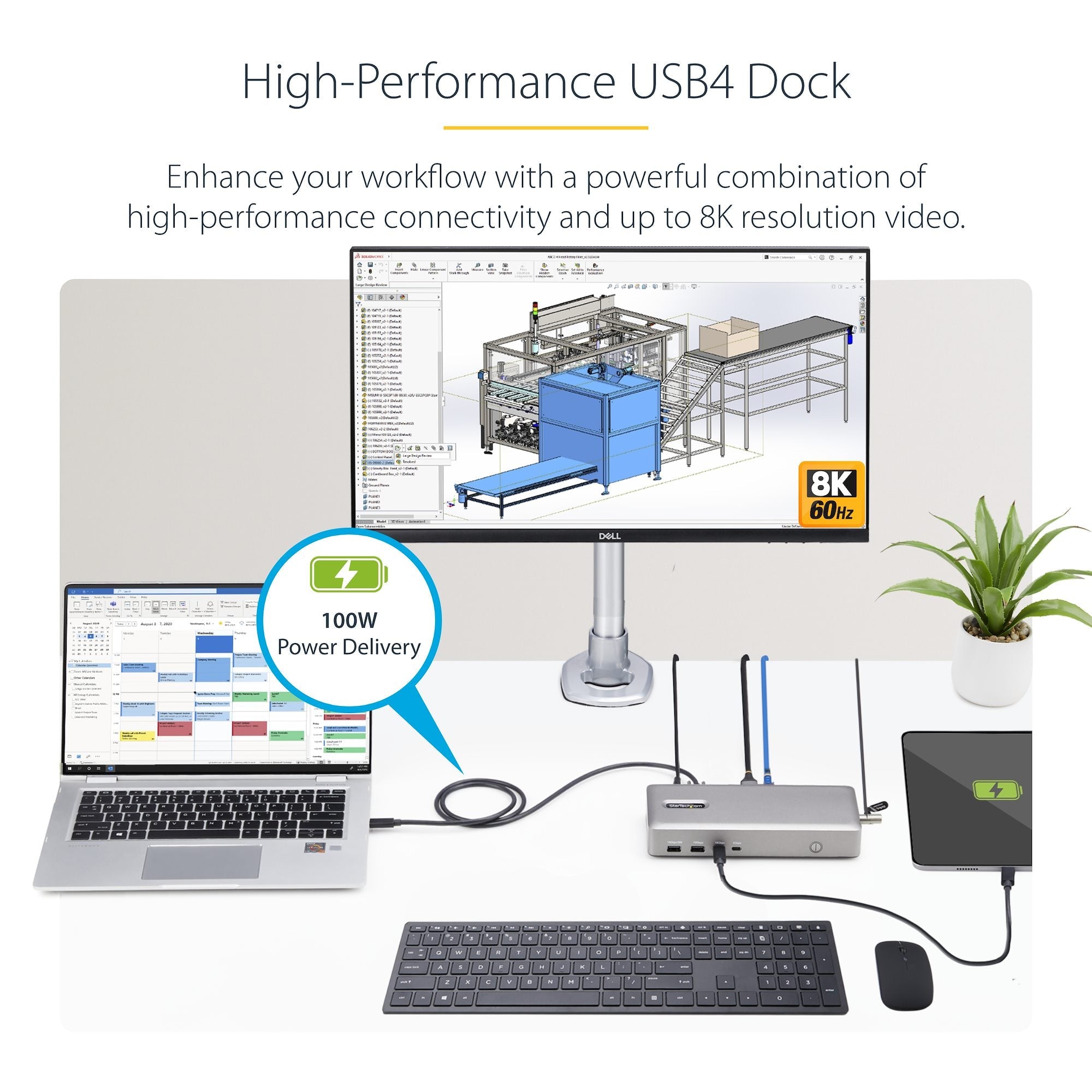 USB4 Docking Station, USB-C 40Gbps, Dual Video HDMI, Up to 2x 4K 60Hz 4:4:4 (RGB) or 2x 4K 120Hz 4:2:2, Multi-Monitor Dock, 6x USB, 2.5GbE, 100W PD
