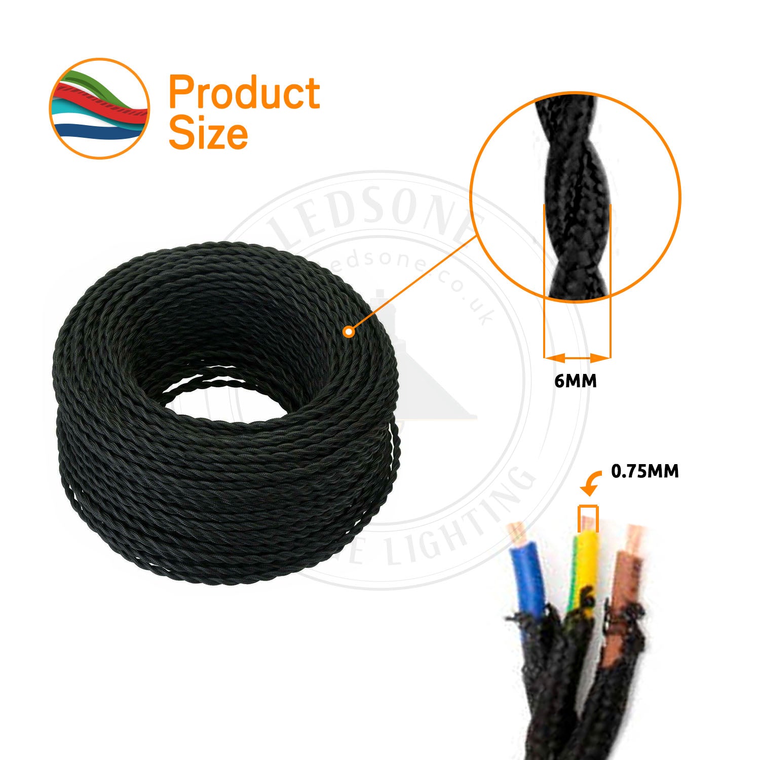 3 Core Twisted Fabric Flex Electrical Wire~2107