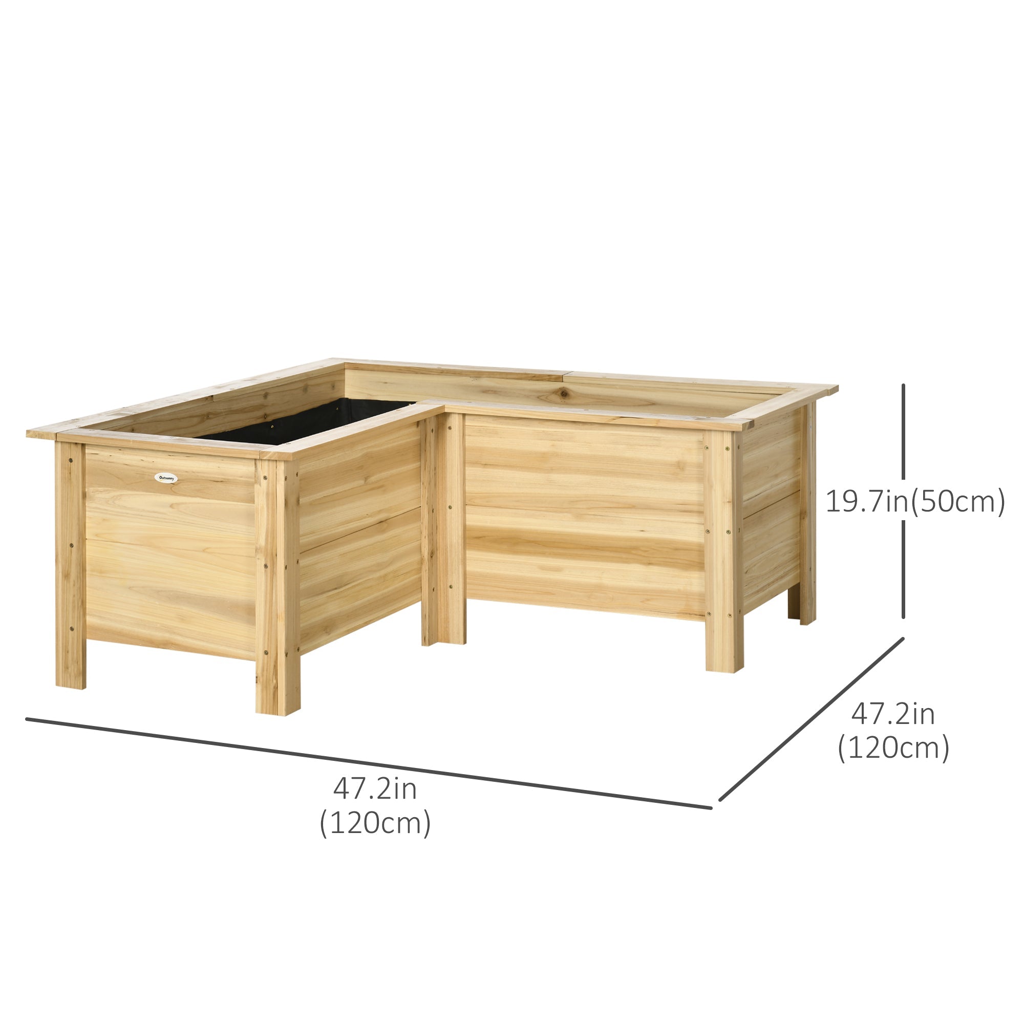 Outsunny Raised Flower Bed, Wooden Elevated Garden Planter with Legs for Backyard Flowers, L-shaped, Natural