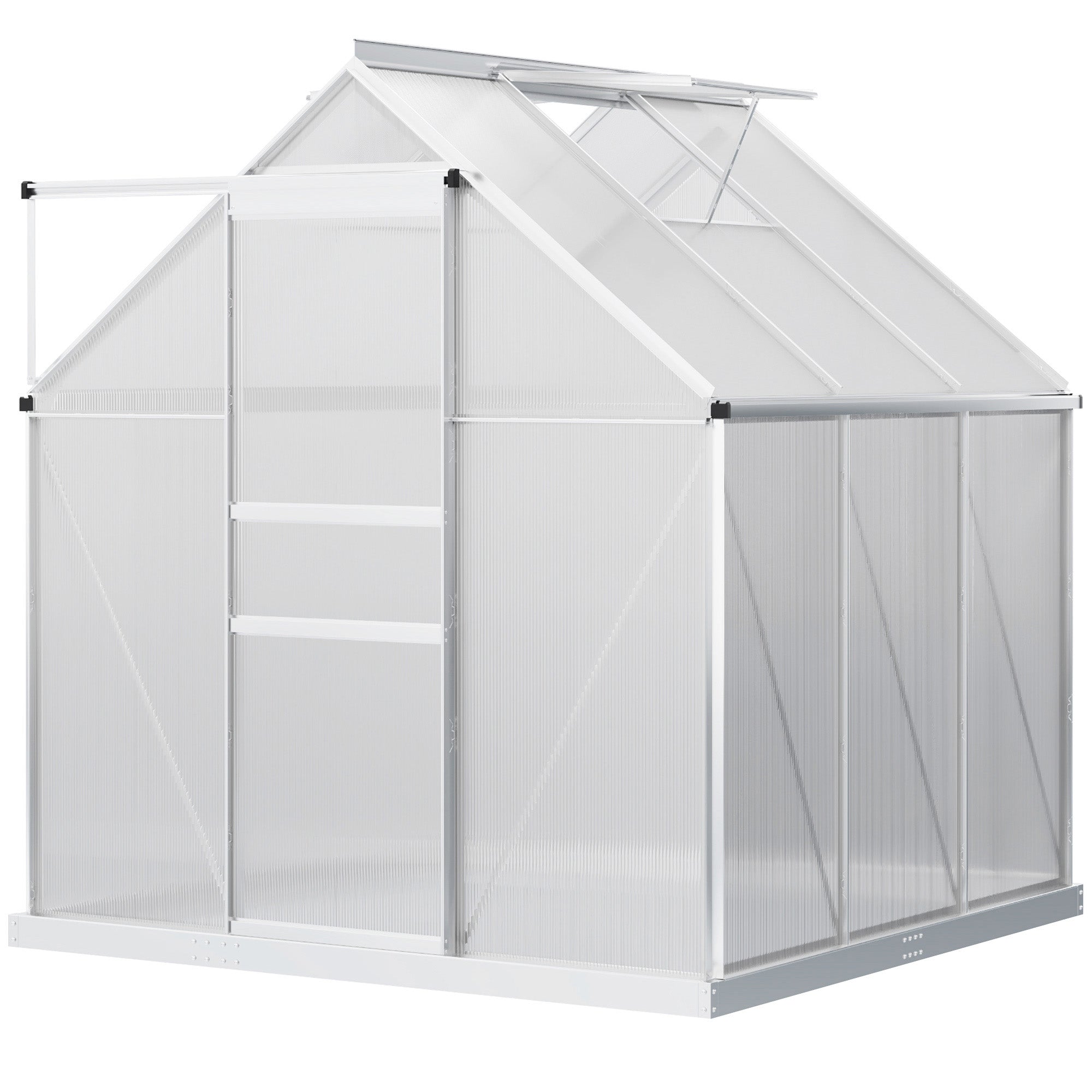 Outsunny 6' x 6' Aluminum Greenhouse Polycarbonate Walk-in Garden Greenhouse Kit with Adjustable Roof Vent, Rain Gutter Sliding Door| Aosom Canada