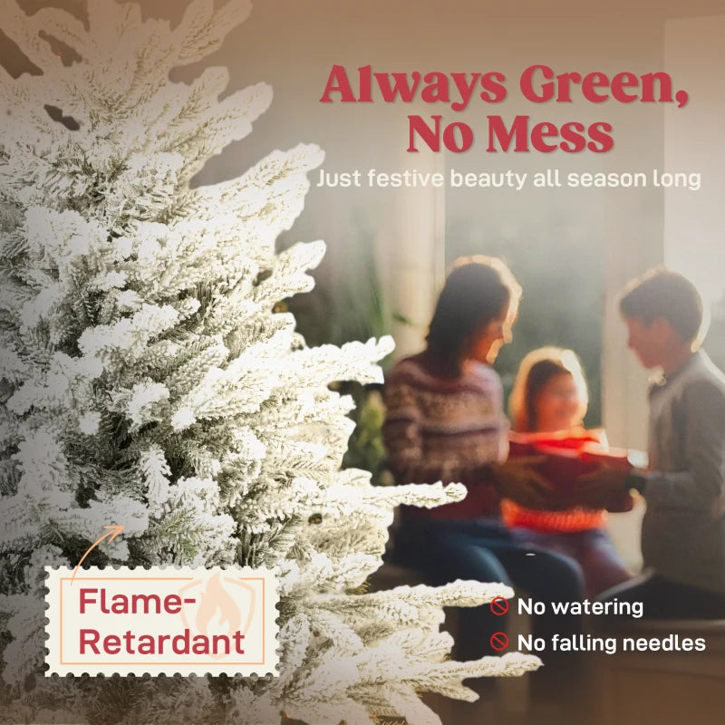 HOMCOM 7FT Artificial Flocked Christmas Tree, Full Snow-Covered Pine Xmas Tree with Realistic Tips, Hinged Branches, and Metal Stand