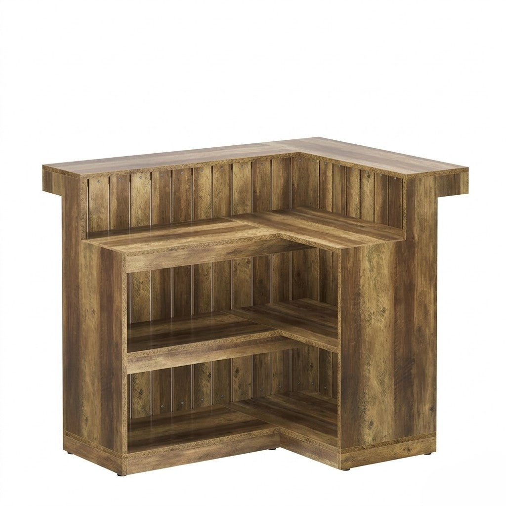 Modern L-Shaped Bar Unit, 4-Tier Corner Liquor Cabinet with Shelving