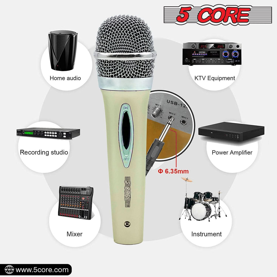 5Core Handheld XLR Dynamic Microphone – Professional Microphone for Karaoke, Singing, and Studio Use (Microfono)