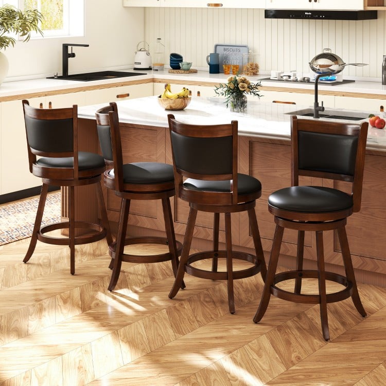 2 Pieces 24 Inch Swivel Counter Stool Dining Chair Upholstered Seat-Brown