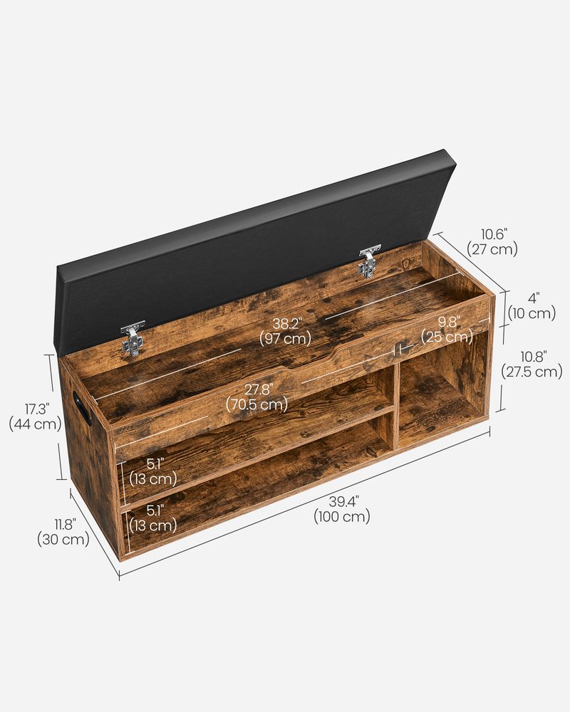 VASAGLE Storage Bench with Cushion, Padded Seat, 3 Compartments