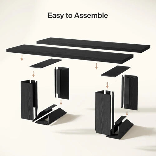 Dining Table 63" Rectangular Farmhouse Kitchen Table for 6-8 People with Geometric Legs Modern MDF Construction Black Finish for Dining Room