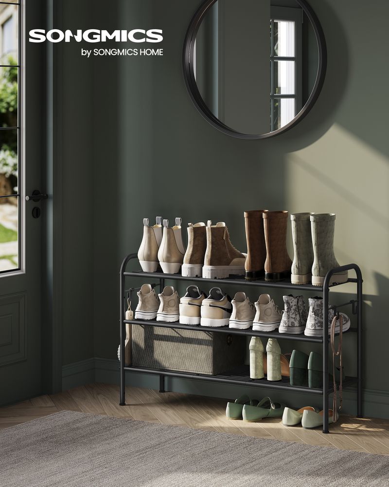 SONGMICS Shoe Rack with 4 Side Hooks, Holds 10 Pairs of Shoes