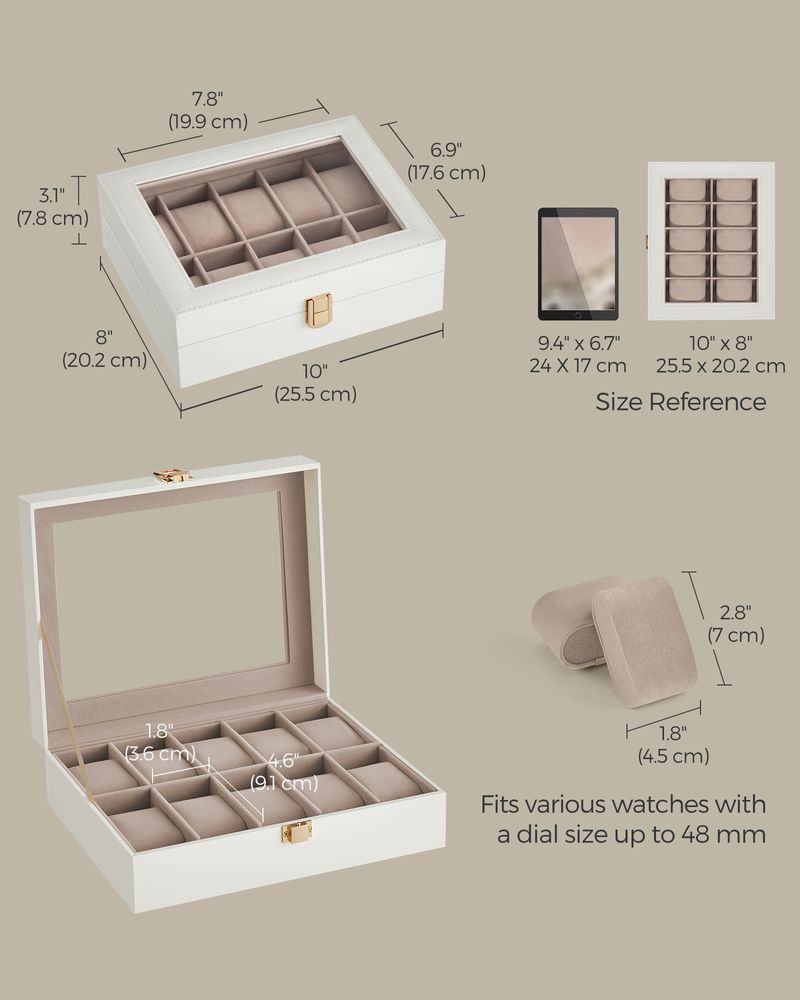 SONGMICS 10-Slot Watch Case with Large Glass Lid