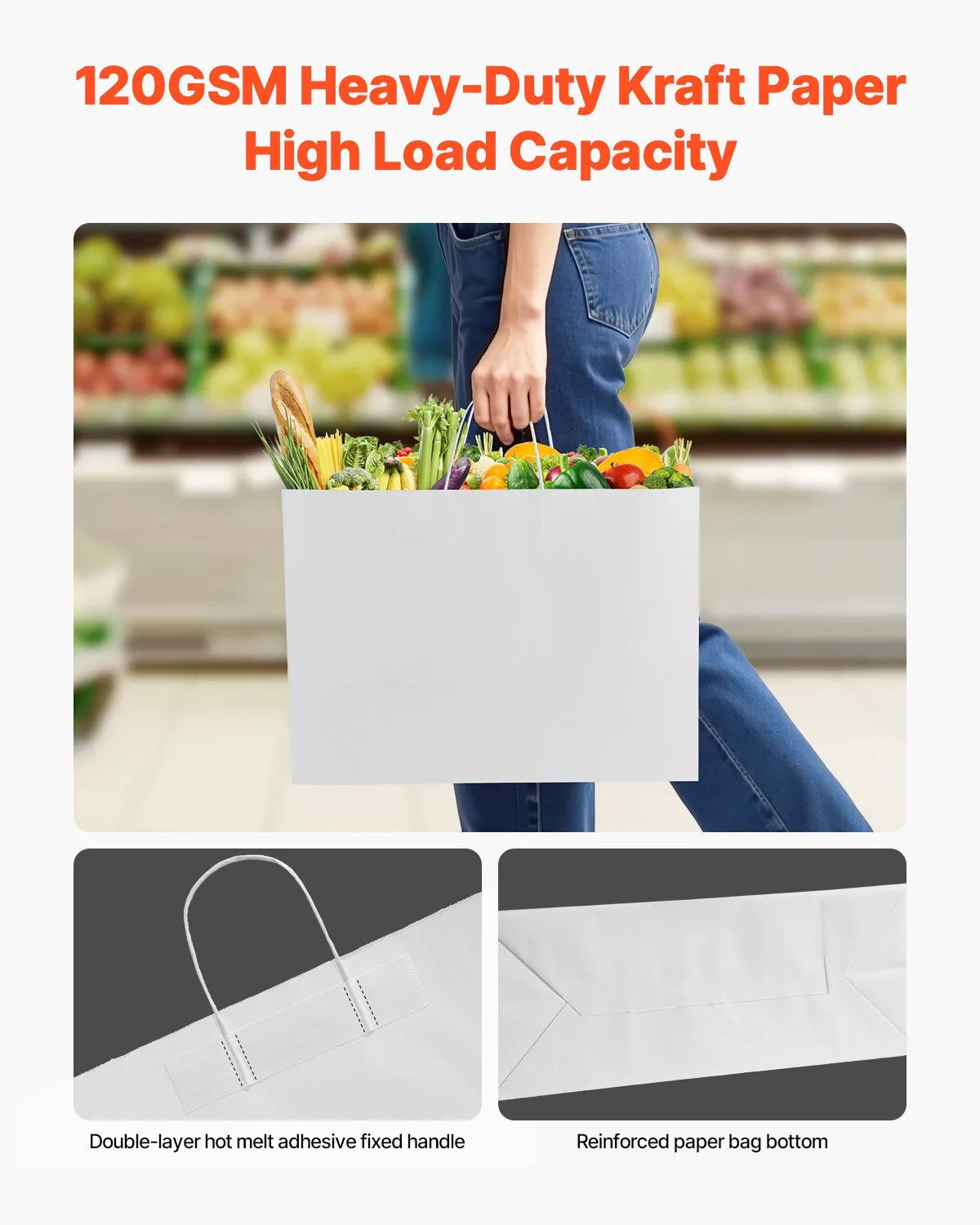 VEVOR Kraft Paper Bags with Handles – Large Eco-Friendly Bags