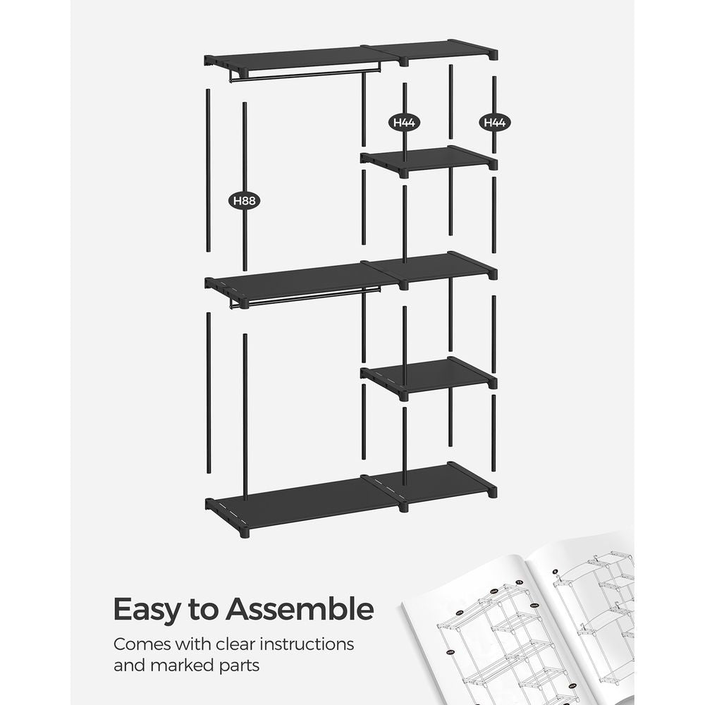 SONGMICS Freestanding Closet Organizer with Shelves, Hanging Rods