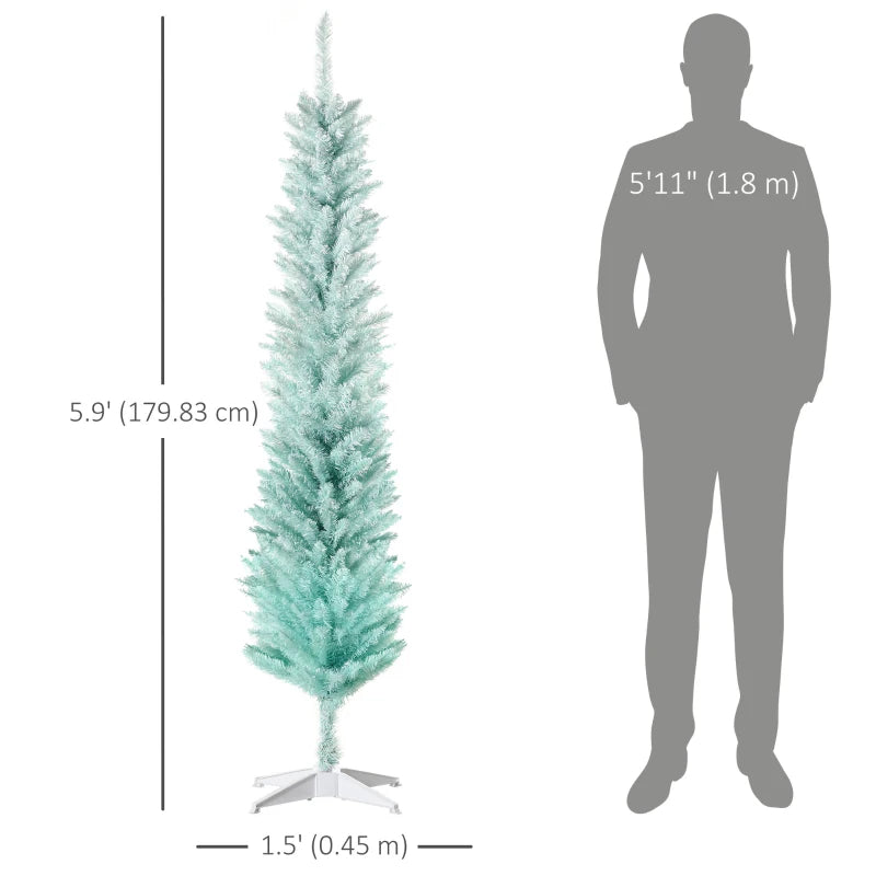 HOMCOM Pencil Christmas Tree, Slim Artificial Xmas Tree in Deep Blue & Mint, Skinny Holiday Decoration for Home & Office