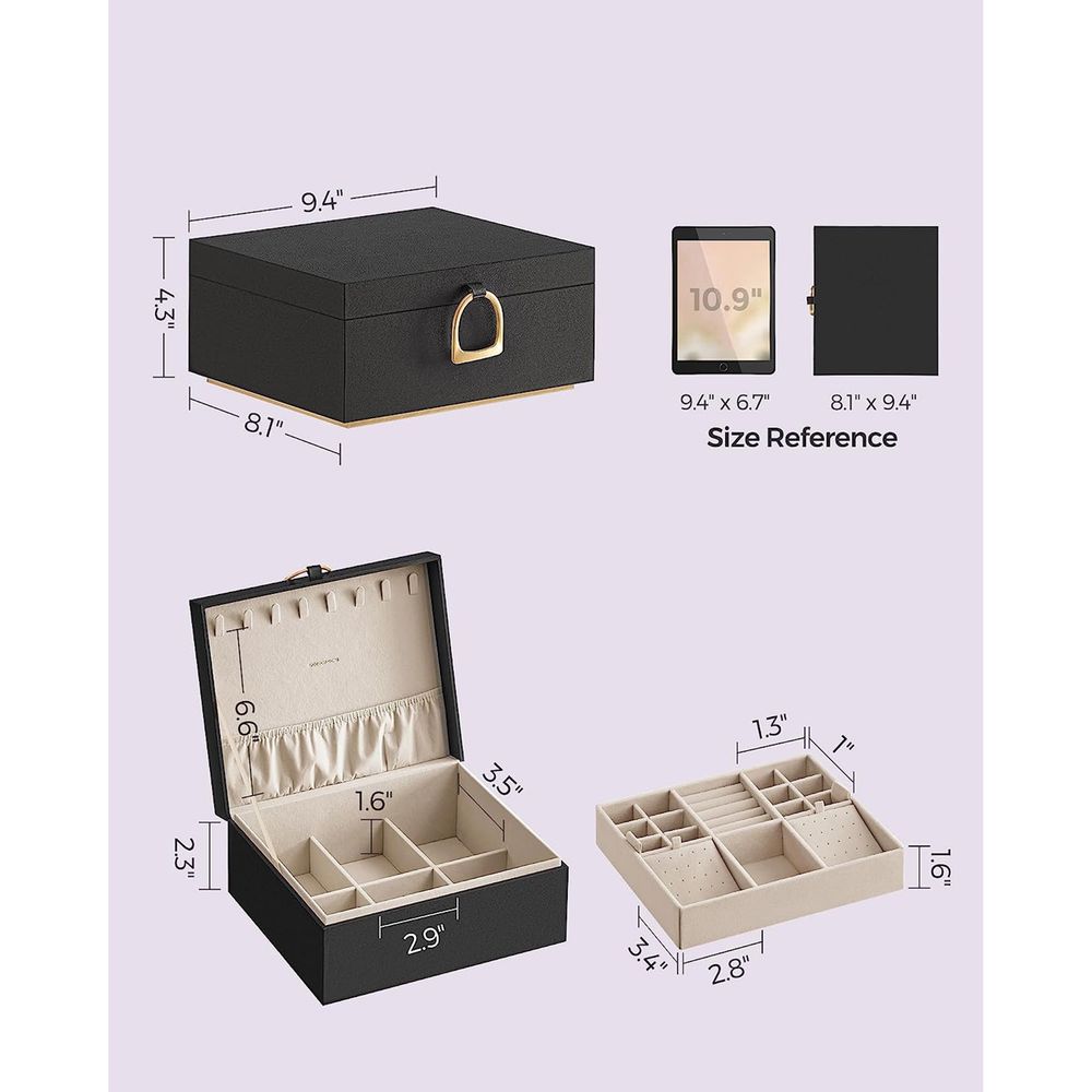 SONGMICS 2-Layer Jewelry Box with Handle and Removable Jewelry Tray