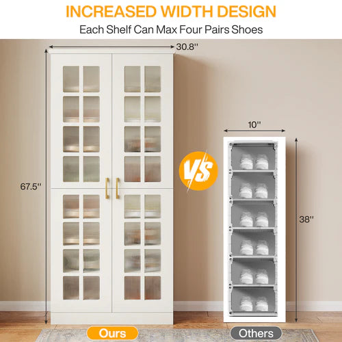 Shoe Cabinet 8-Tier Shoe Storage Rack with Adjustable Shelves and Acrylic Doors for Entryway Hallway White/Black