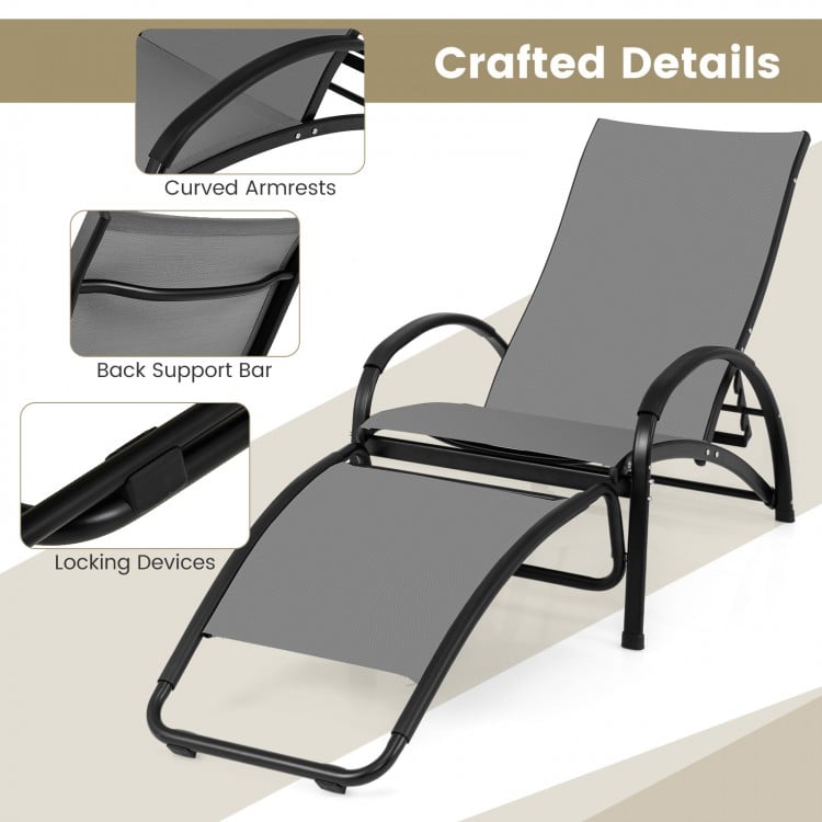 2-in-1 Outdoor Rocking Chair with 4-Position Adjustable Backrest for Patio Porch Poolside-Gray
