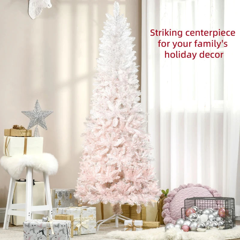 HOMCOM Pencil Artificial Christmas Tree with Pine Realistic Branches, Auto Open, Pink and White