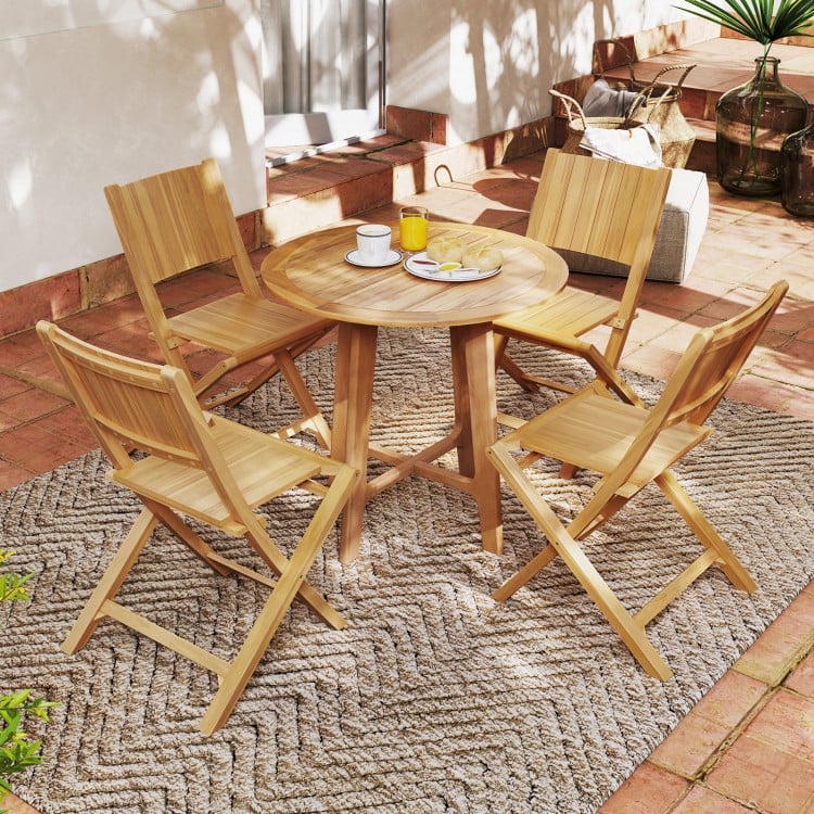 2 Pieces Teak Wood Outdoor Dining Chairs with Slatted Sea