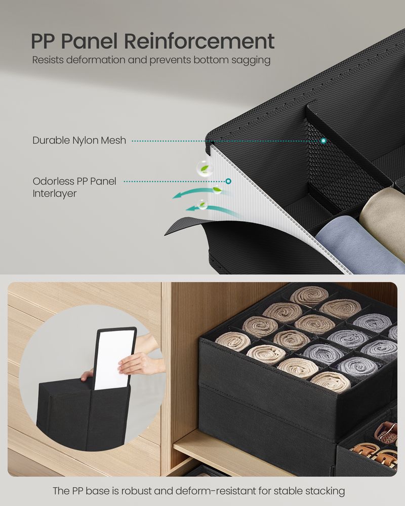 SONGMICS Set of 4 Closet Organizers for Underwear, 80 Cells