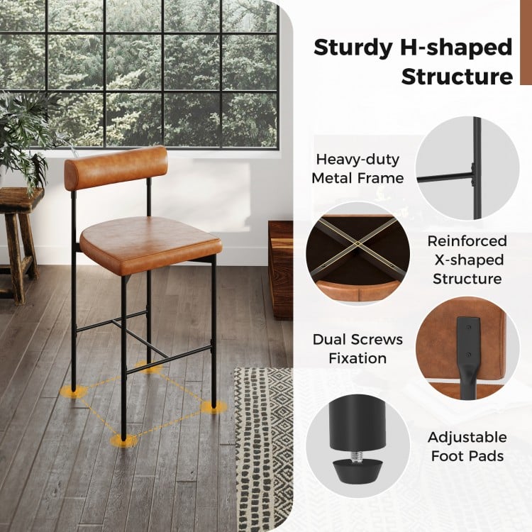 26 Inch Upholstered Bar Stools Set of 2 Counter Height Bar Chairs with Backrest-Brown