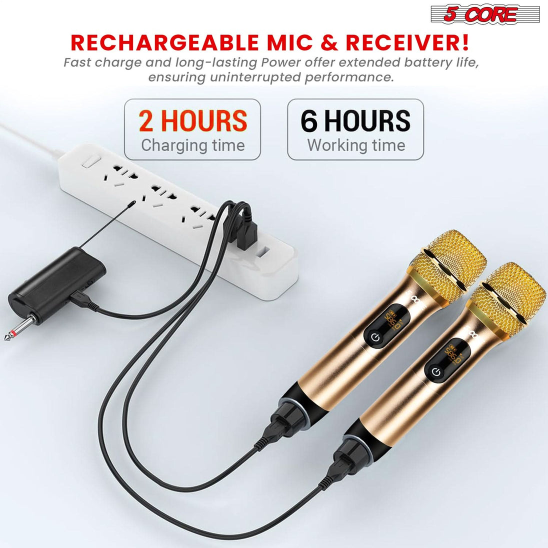 5Core Wireless Microphone Pair UHF Handheld Microfonos Inalambricos Cordless Mic GOLD