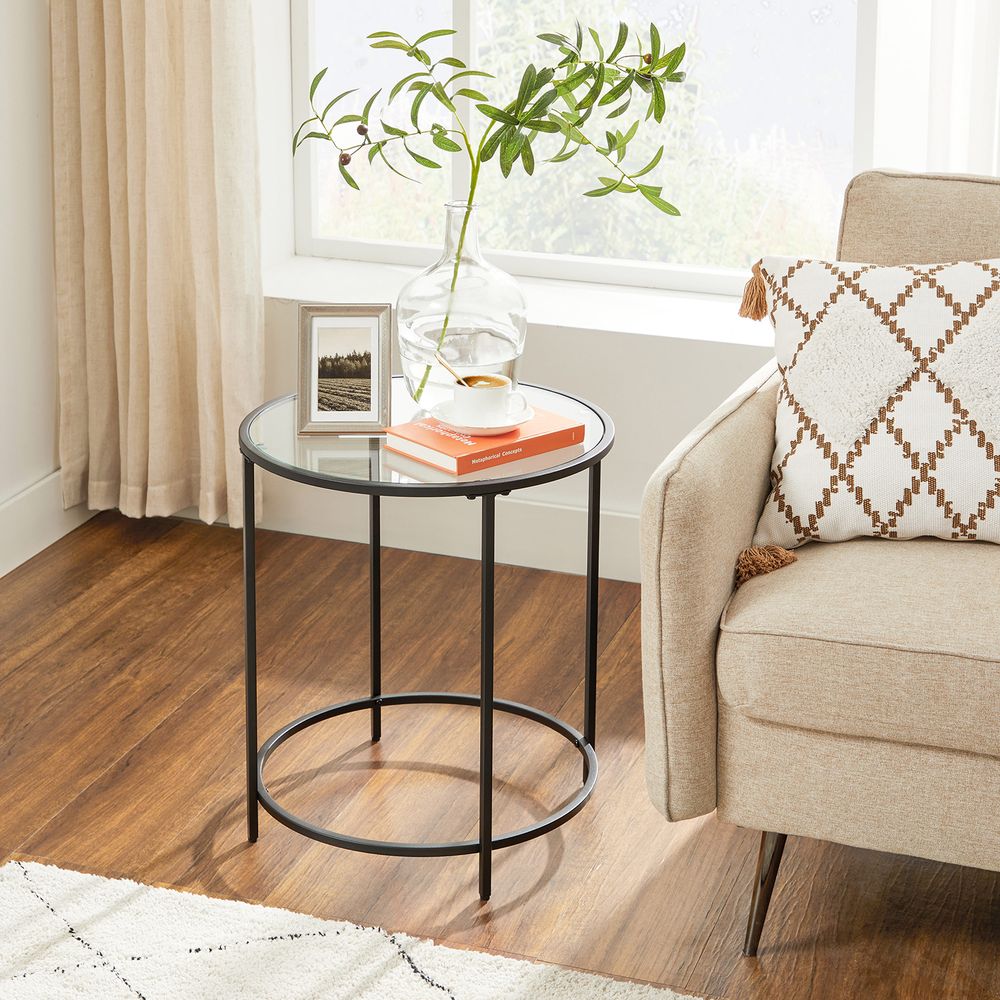 VASAGLE Glass Round Side Table with Metal Frame