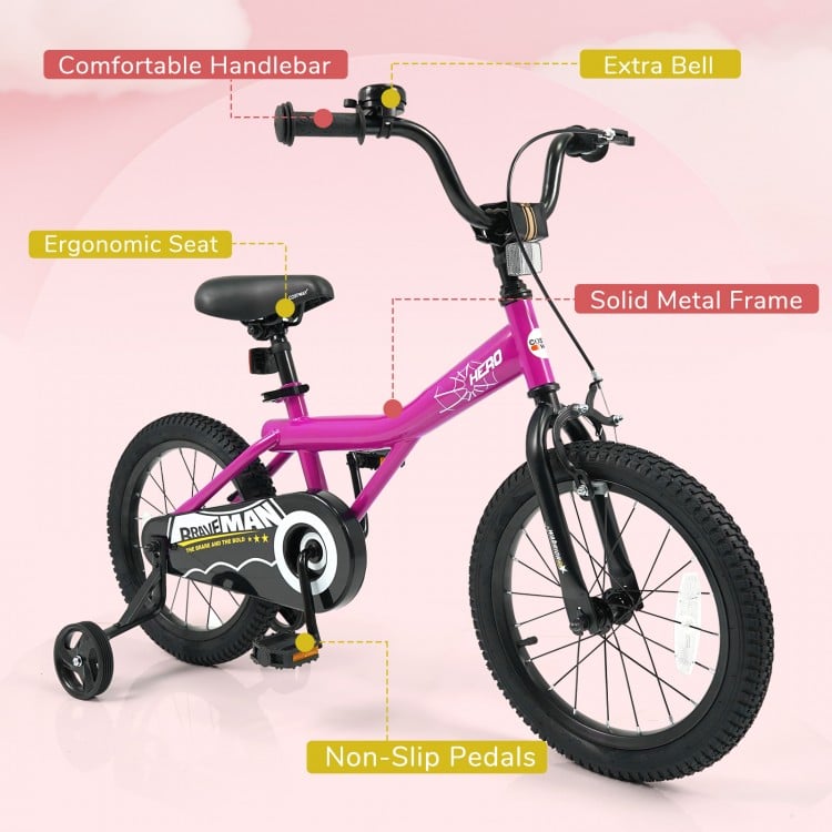 16-Inch Kids Bike with Removable Training Wheels Pink-Brave Hero