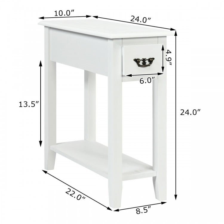 2 Pieces 2 Tier Sofa Side End Table with Drawer and Open Shelf-White