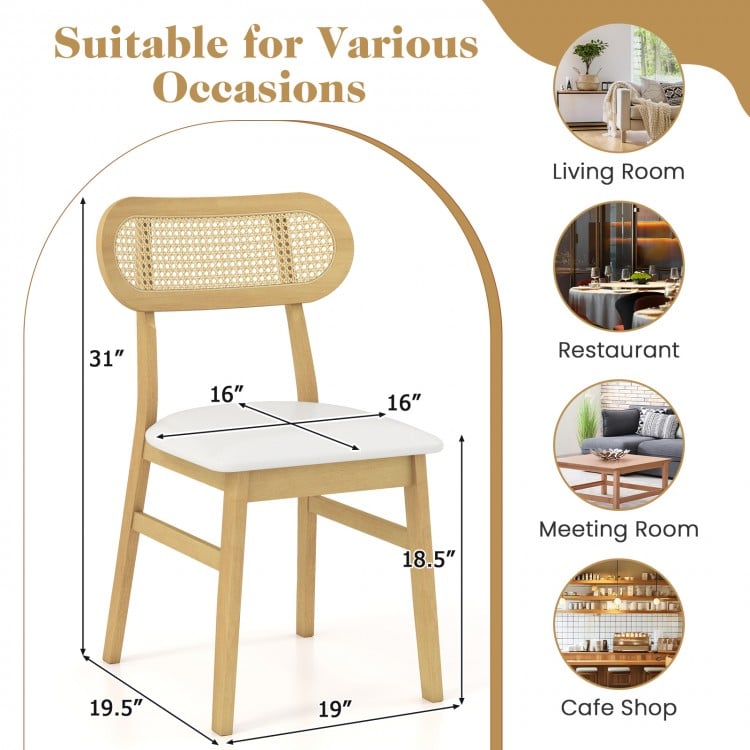 Indoor Mid Century Wood Dining Chairs Set of 2 for Dining Room-White