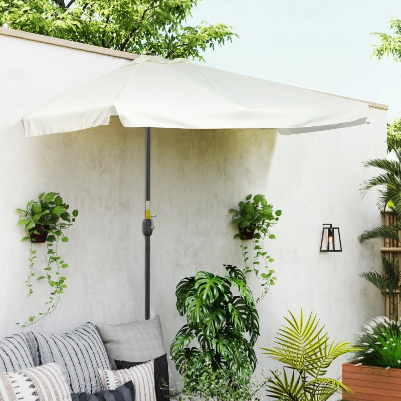 7.5ft Half Umbrella Semi Patio Parasol with Crank Handle, Top Vent for Garden, Balcony- NO BASE INCLUDED, Cream