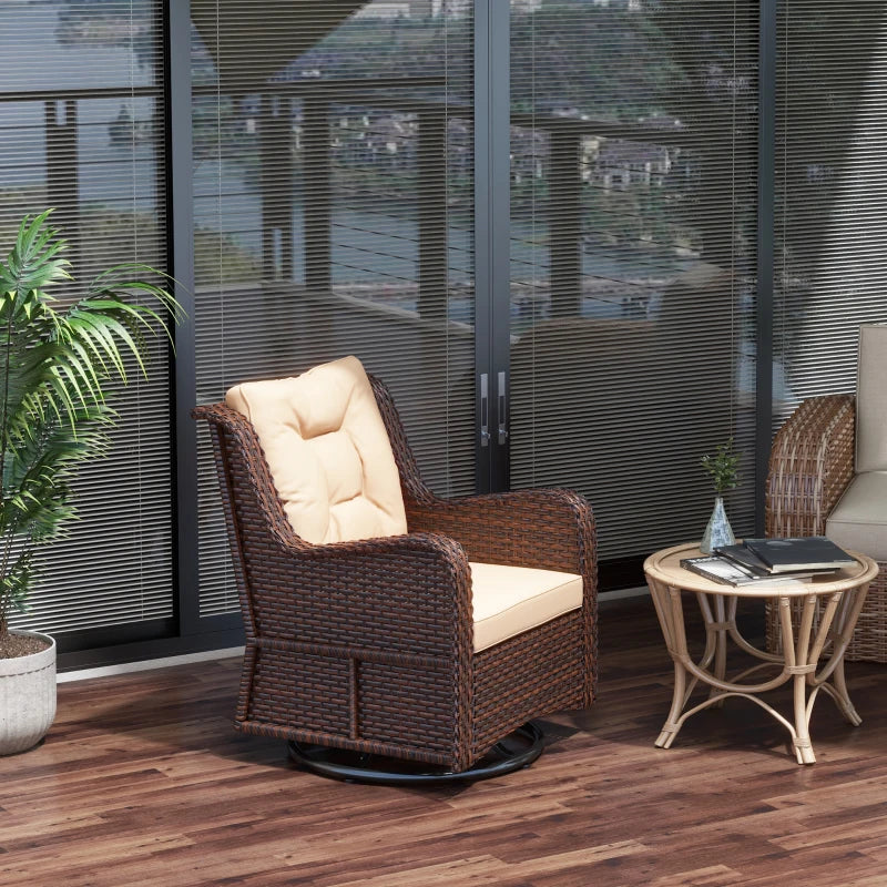 PE Rattan 360° Swivel Patio Chair with Cushion, Brown