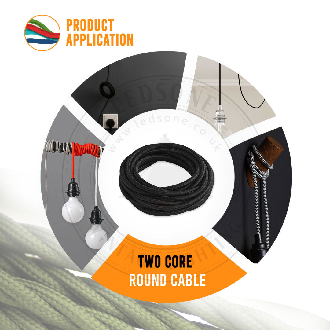 2-Core Electrical Round Cable with Grey Color fabric finish~1441