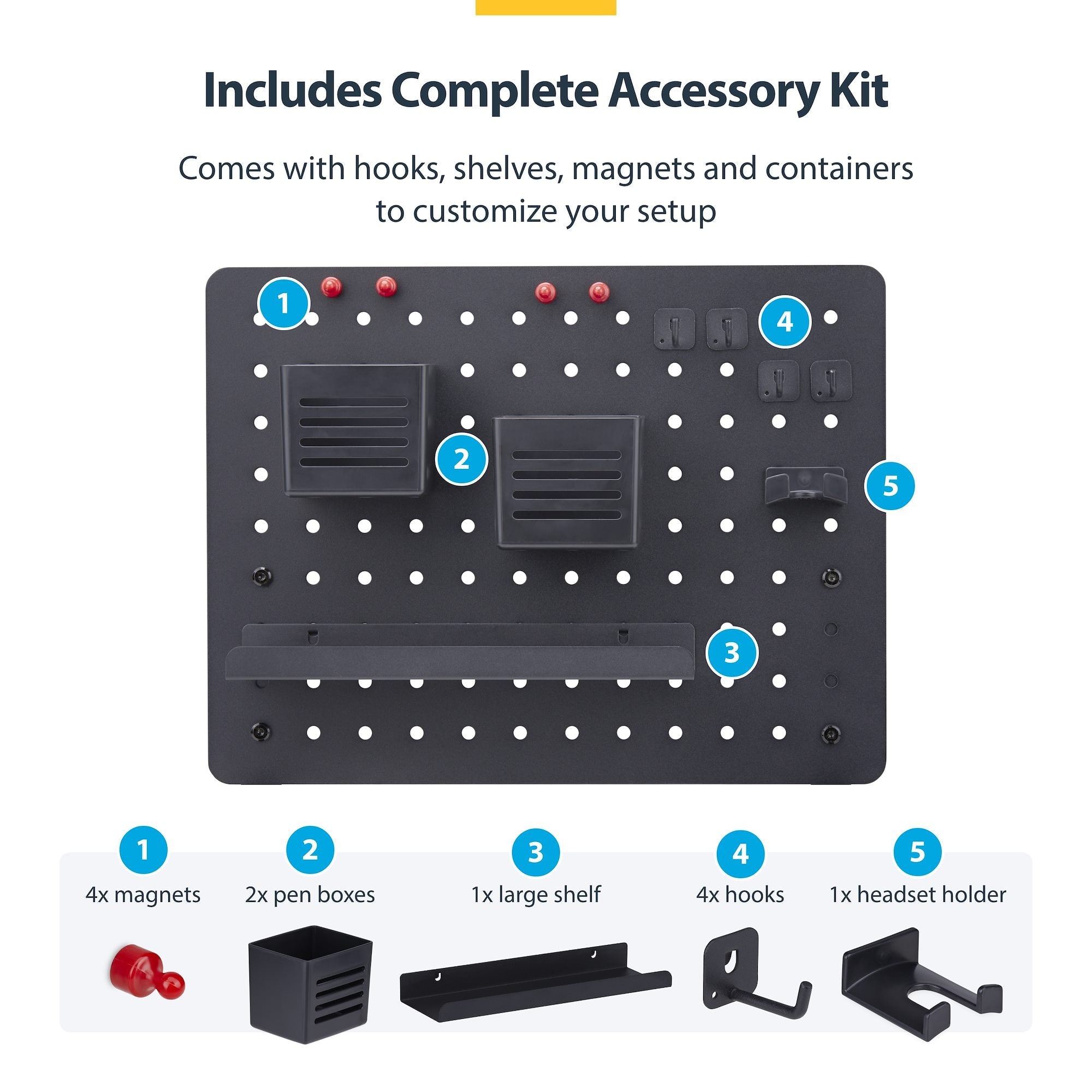 Clamp-On Pegboard with Accessories, 16.5 x 12.5in (42 x 32cm), Steel Pegboard, Desktop Storage Organizer, Desk Mount Peg Board, Black