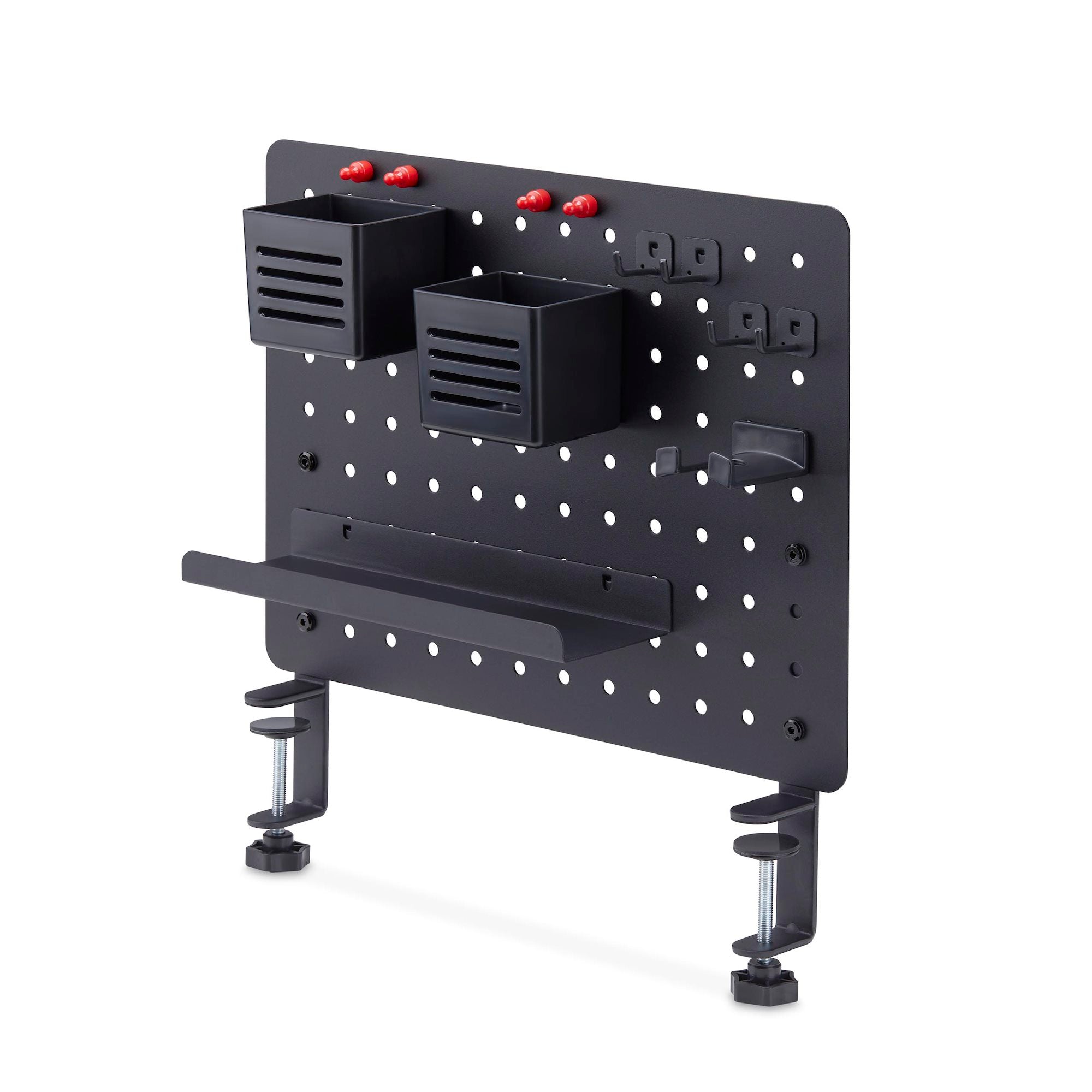 Clamp-On Pegboard with Accessories, 16.5 x 12.5in (42 x 32cm), Steel Pegboard, Desktop Storage Organizer, Desk Mount Peg Board, Black
