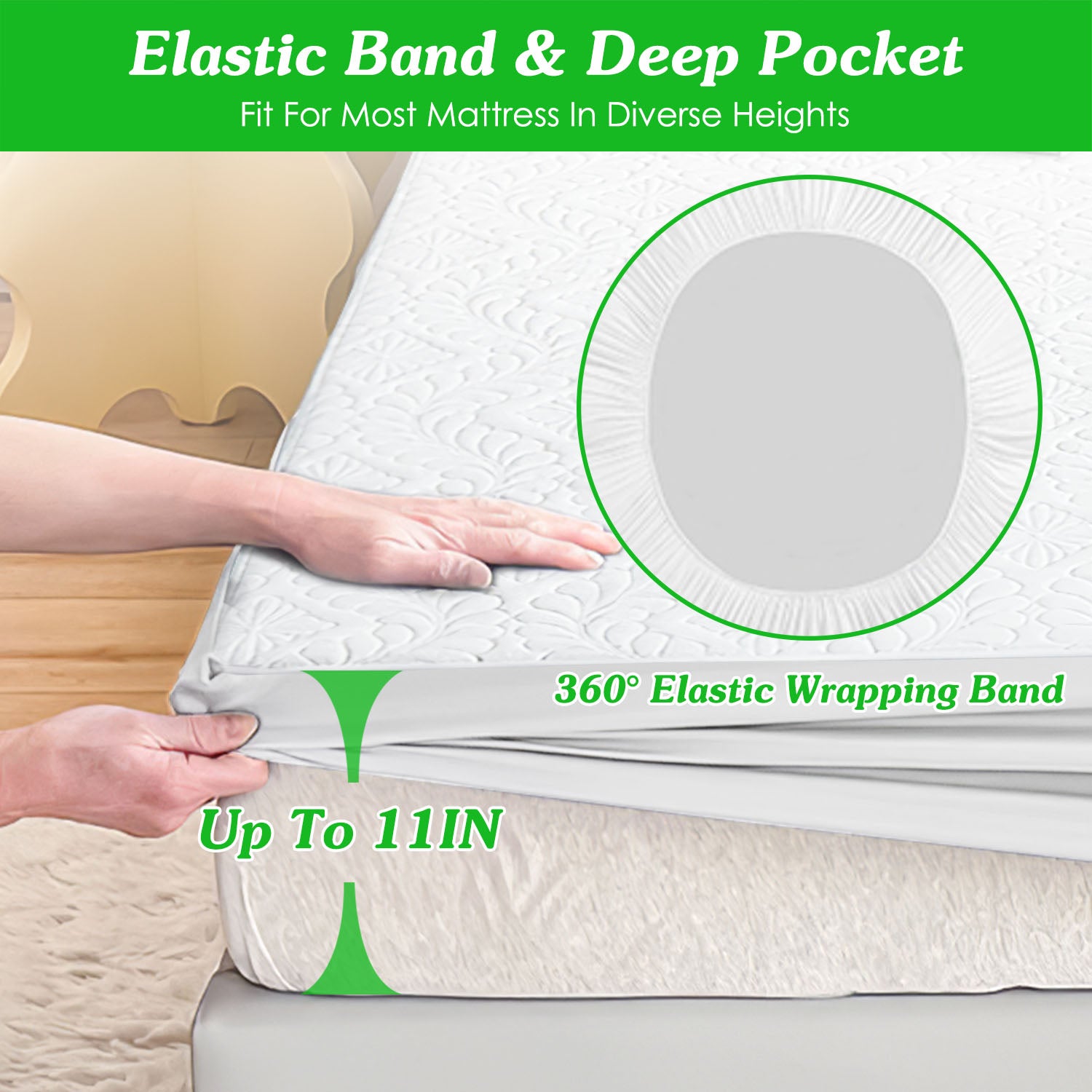 Full Size Waterproof Mattress Protector Breathable Soft Cotton Mattress Pad Cover With Elastic Deep Pocket Up To 11in Noiseless Machine Washable Beddi