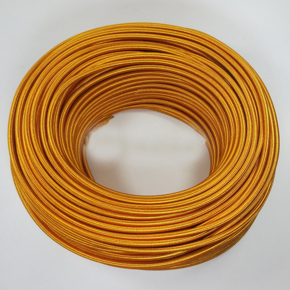 16ft Round Cloth Covered Wire 18 Gauge 3 Conductor Fabric Light Cord Gold~2110