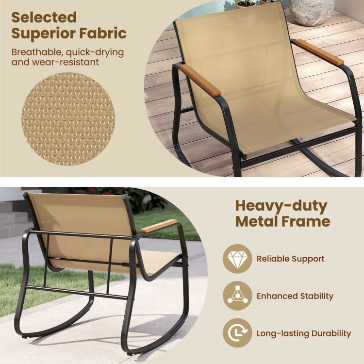 3 Piece Rocking Bistro Chairs and Side Table Set with Storage Bag-Brown