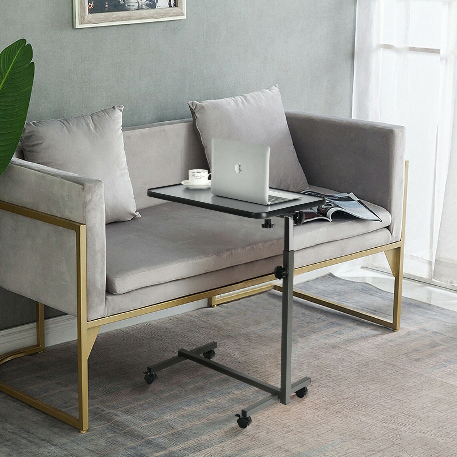 Overbed Rolling Table Food Tray-GrayÂ