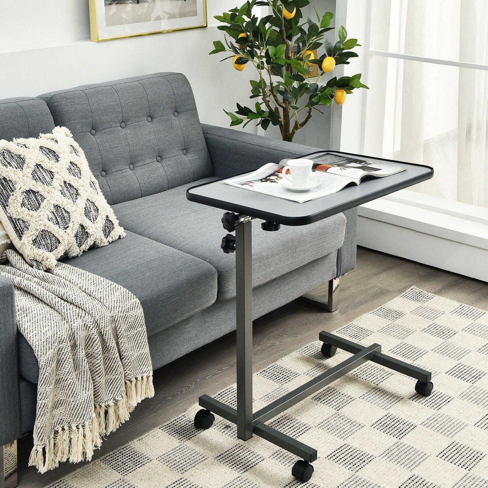 Overbed Rolling Table Food Tray-GrayÂ