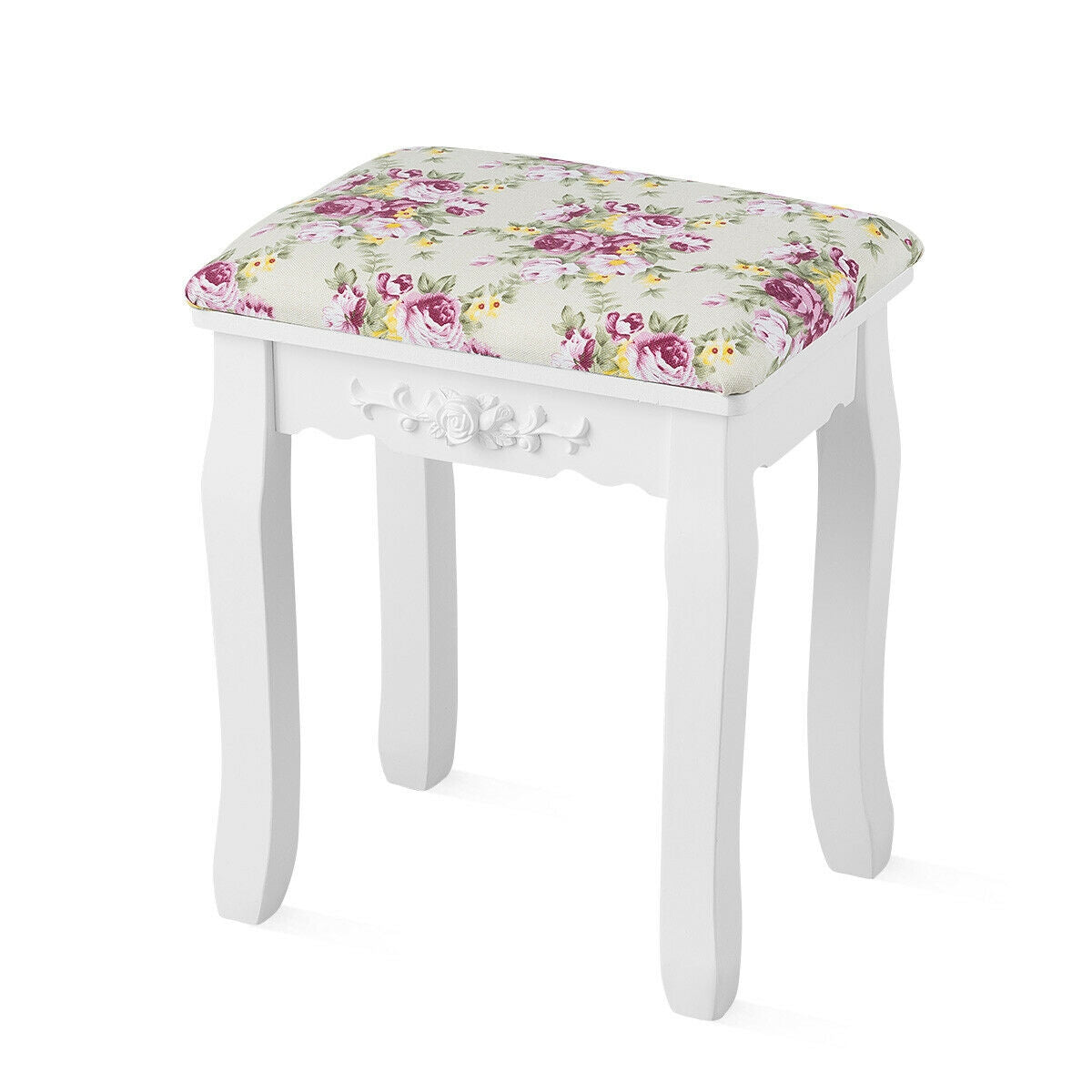 Makeup Dressing Table and Bench 3 Drawers and Cushioned Stool for Girls-WhiteÂ