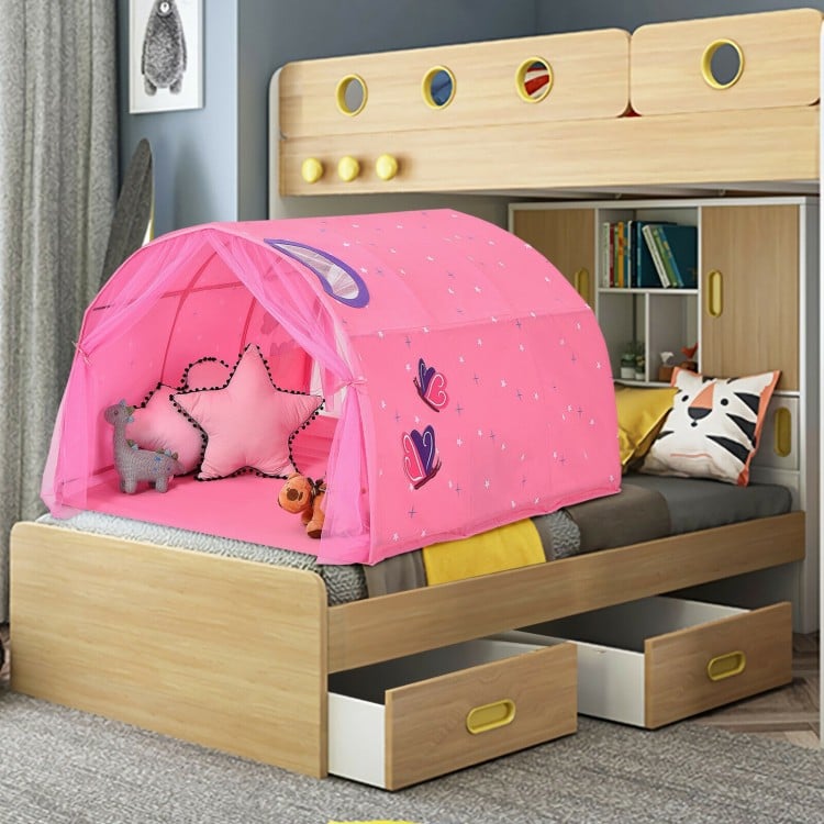 Kids Portable Galaxy Starry Sky Dream Portable Play Tent with Double Net Curtain-Purple