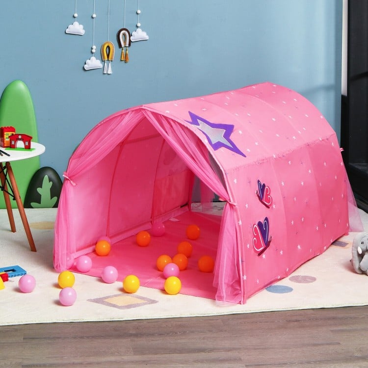 Kids Portable Galaxy Starry Sky Dream Portable Play Tent with Double Net Curtain-Purple
