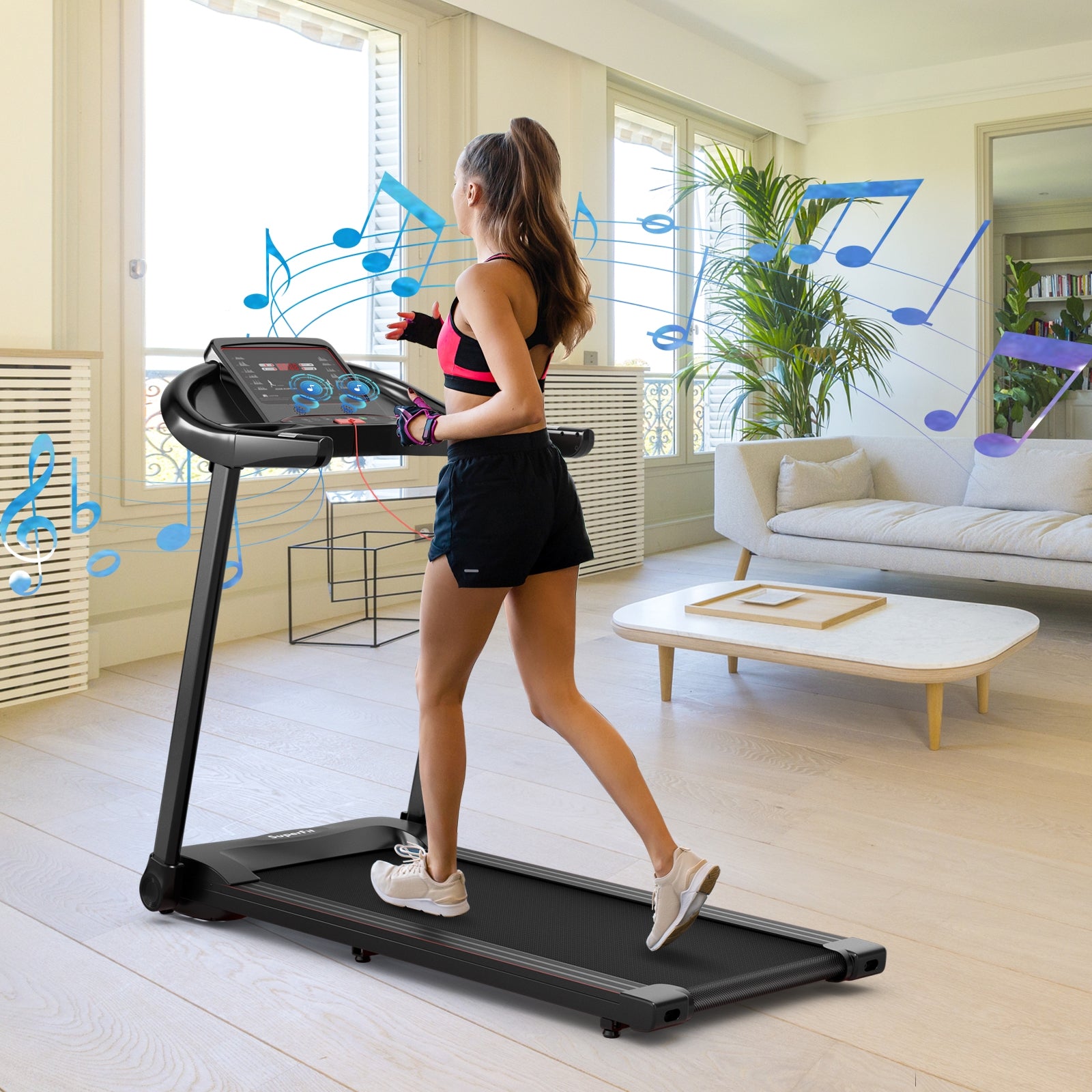 2.25HP Electric Folding Treadmill with HD LED Display and APP Control SpeakerÂ