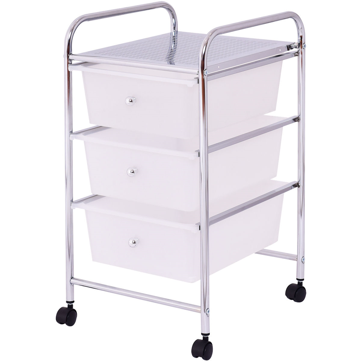 3 Drawers White Metal Rolling Storage CartÂ