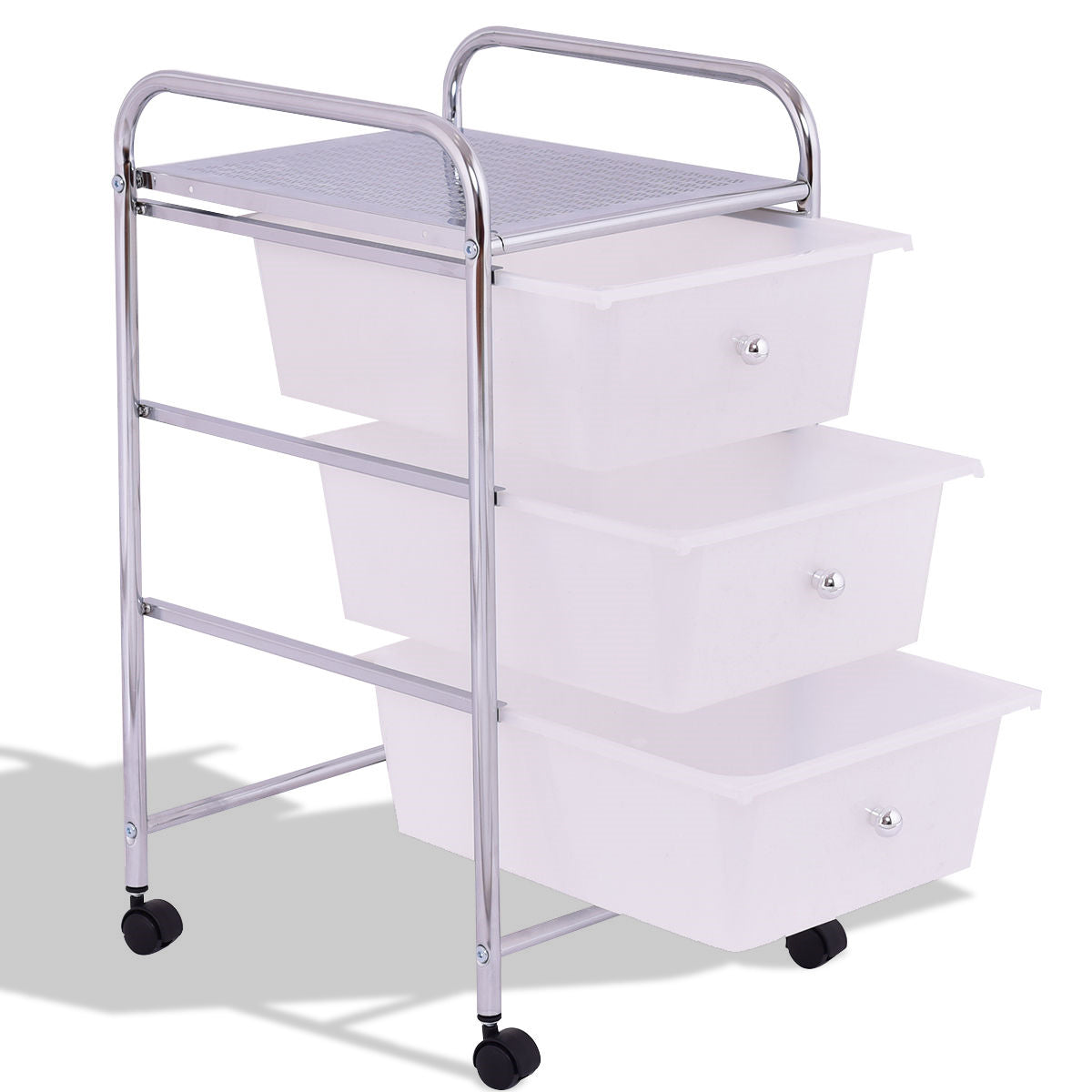 3 Drawers White Metal Rolling Storage CartÂ