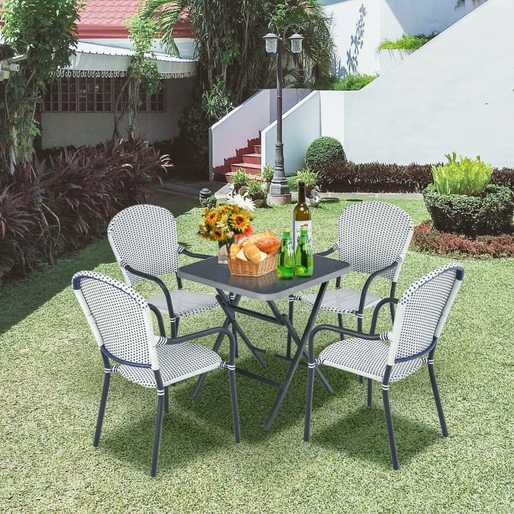 Set of 4 Patio Rattan Stackable Dining Chair with Armrest for Garden-White