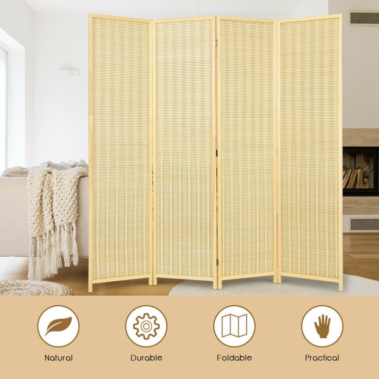 6 ft 4 Panel Portable Folding Room Divider Screen-Natural