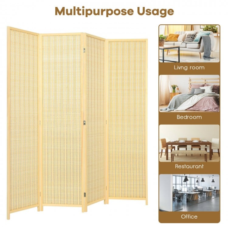 6 ft 4 Panel Portable Folding Room Divider Screen-Natural