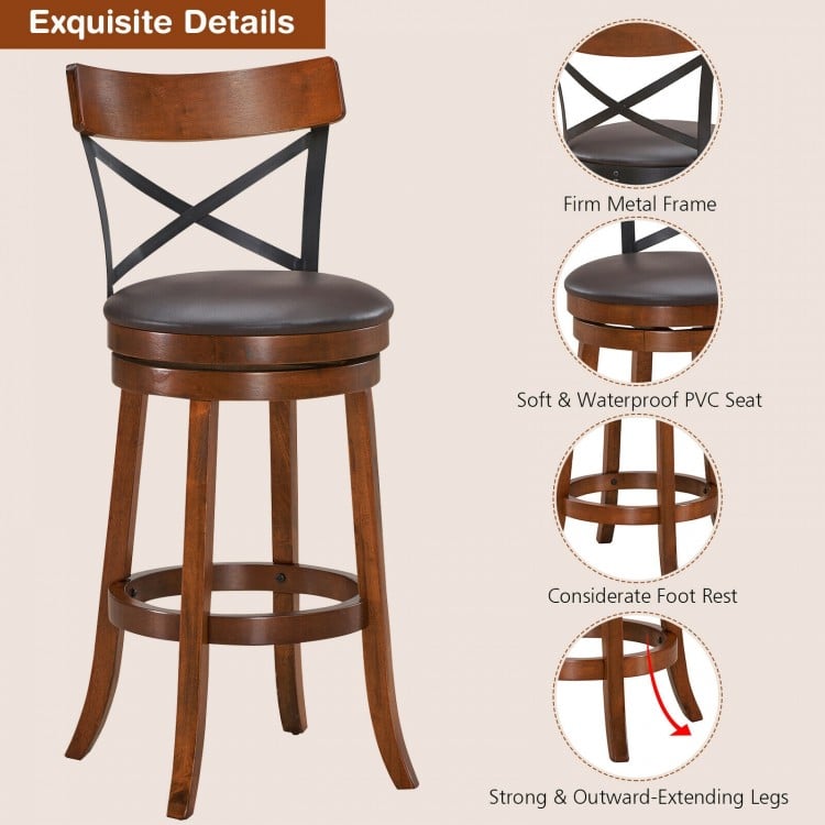 Set of 2 Bar Stools 360-Degree Swivel Dining Bar Chairs with Rubber Wood Legs-L
