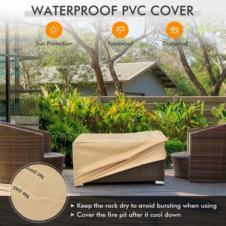 32 Inch x 20 Inch Propane Rattan Fire Pit Table Set with Side Table Tank and Cover
