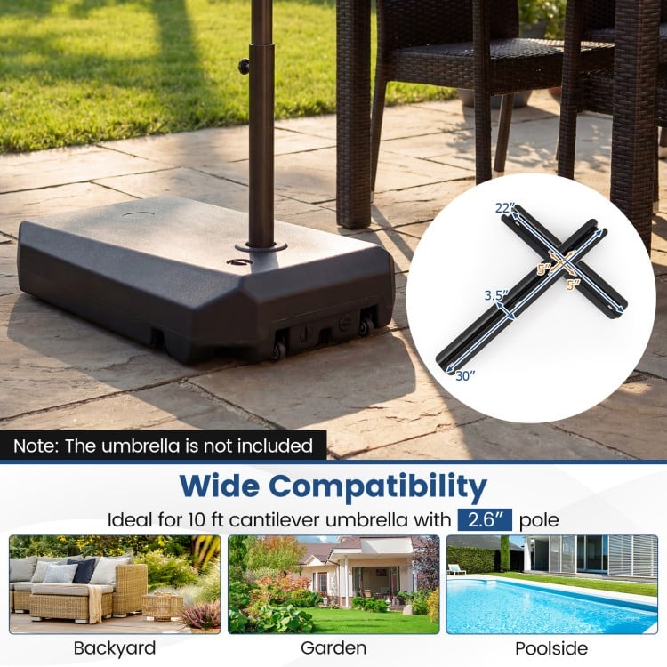 165 LBS Cantilever Umbrella Base with Wheels and Cross Base